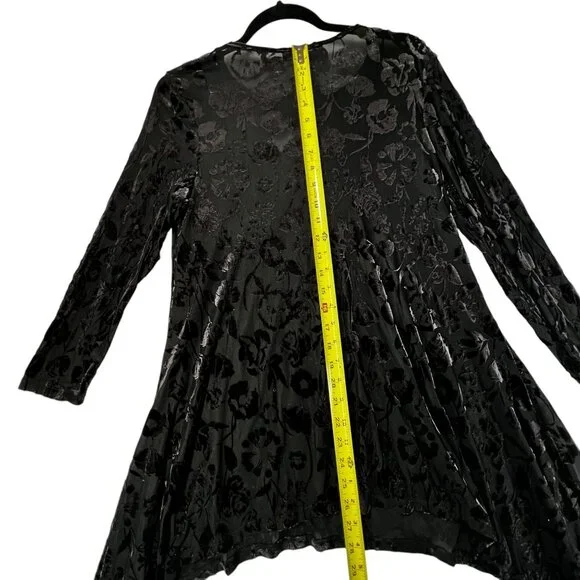 Velvet Floral Burnout Asymmetric Tunic NWT Cut Out Long Sleeve Black Sheer Med - Picture 10 of 10